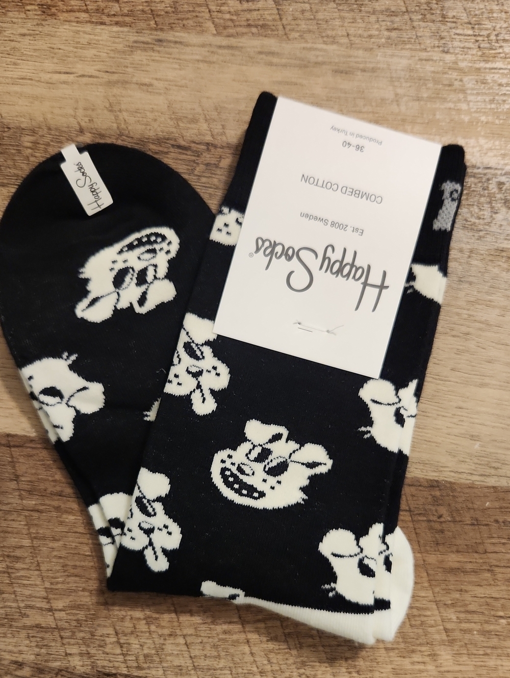 Happy Socks Black and White Character Crew Socks NWT
